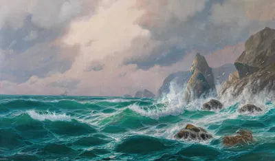 Штормовое море перед скалистым побережьем by Макс Йенсен — digital art print download