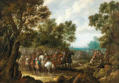 A wooded landscape with soldiers resting by Palamedes Palamedesz, 1630 — digital art print download