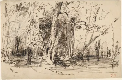 Flooding in the Forest of the Ile Séguin by Поль Юэ, c. 1833 — digital art print download