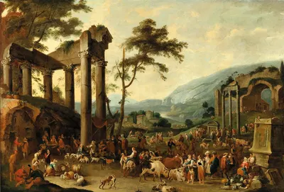 An italianate landscape with a market scene by Peeter van Bredael, 1664 — digital art print download