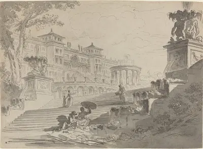 Fantasy on the Villa Medici with Fountains by Пьер Лелю, c. 1768 — digital art print download