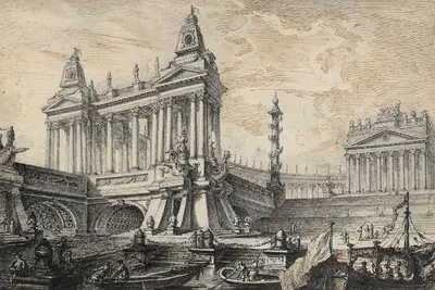 Architectural Fantasy of a Magnificent Ancient Port by Pierre Moreau, c. 1750 — digital art print download