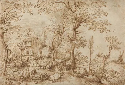 Peasants and Cattle near a Farmhouse by Питер Брейгель Старший — digital art print download