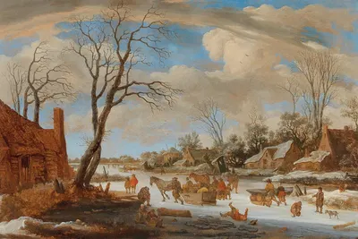 A winter landscape with travellers and other figures on ice by Pieter de Molijn — digital art print download