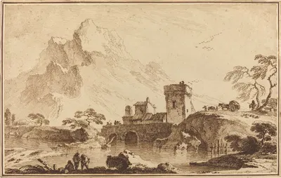 Fortified Bridge against Distant Mountains by Pietro Giacomo Palmieri, c. 1760 — digital art print download