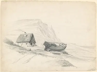 House and Boat at the Shore by Seth Wells Cheney — digital art print download