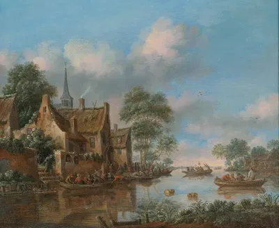 A river landscape with fishermen by Thomas Heeremans — digital art print download