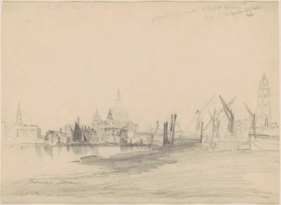 St. Paul's from Under Waterloo Bridge, Low Tide by Thomas Moran, 1862 — digital art print download