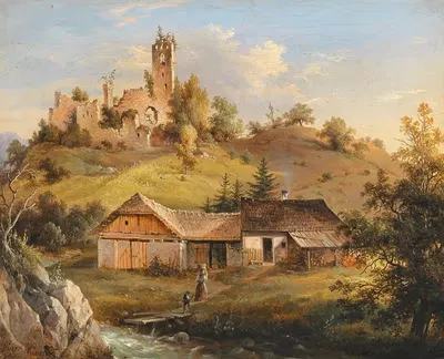Вид на руины замка Штурмберг в Наасе, недалеко от Вайца, Штирия by Винценц Кройцер — digital art print download