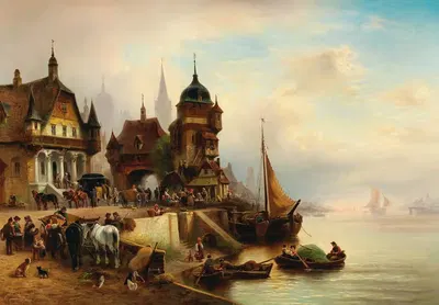 Живописная сцена в гавани by Вильгельм Александр Мейерхейм — digital art print download
