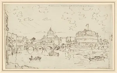 The Tiber with Saint Peter's and the Castel S. Angelo (recto) by William Marlow, 1765-1768 — digital art print download
