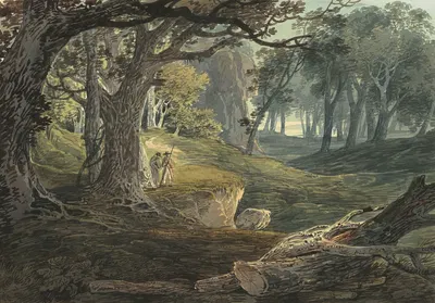 Путешественники в лесной поляне by Уильям Пейн, c. 1800 — digital art print download