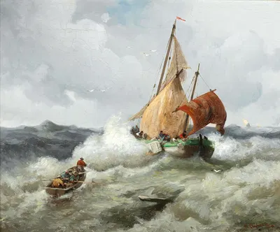 Рыболовное судно в бурном море by Адольф Кауфман — digital art print download