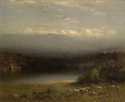 Горное озеро by Александр Хелвиг Уайант, 1877 — digital art print download