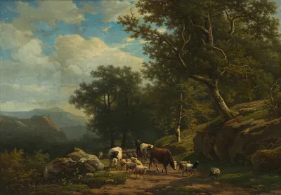 Landscape with a Peasant and His Flock by Alexander Joseph Daiwaille — digital art print download