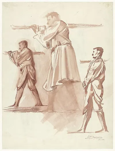 Drie studies van een staande man, naar links by Антон Деркиндерен, 1869 - 1925 — digital art print download