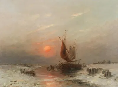 Fishermen Returning at Sunset by Désiré Thomassin — digital art print download