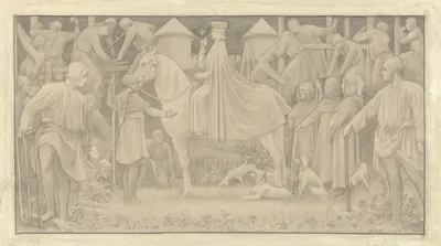 Ontwerp voor de Eerste Bossche Wand; stichting van 's-Hertogenbosch door Hertog Hendrik van Brabant by Антон Деркиндерен,…