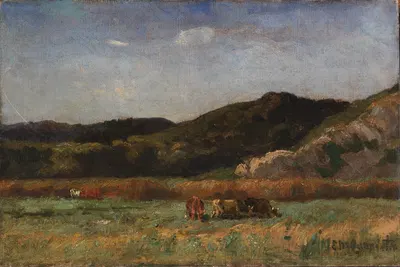 Untitled (landscape with cows grazing, hills) by Edward Mitchell Bannister, 1891 — digital art print download