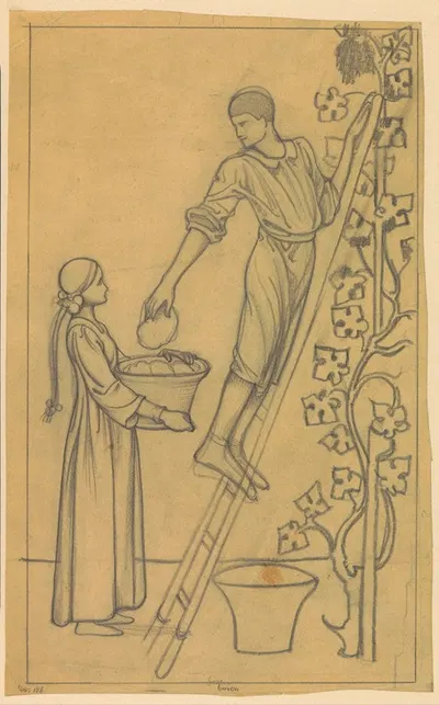 Ontwerp voor wandschildering in de Beurs van Berlage; druiven plukken by Антон Деркиндерен, 1869 - 1925 — digital art print…