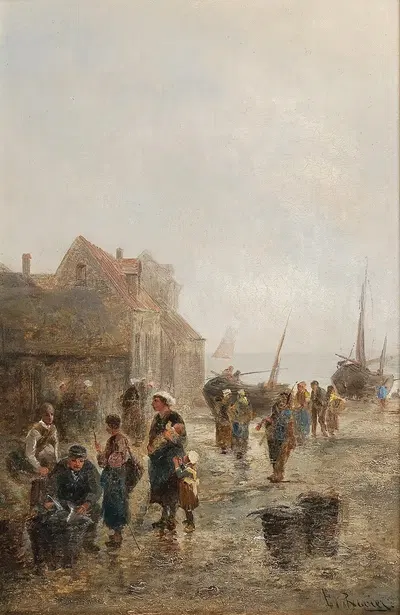 Busy Activity in a Fishing Village by Emil Barbarini — digital art print download