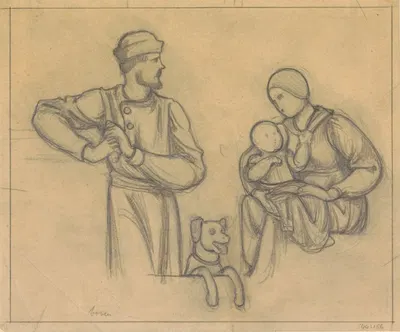 Ontwerp voor wandschildering in de Beurs van Berlage; familiegroep met hond by Антон Деркиндерен, 1869 - 1925 — digital art…