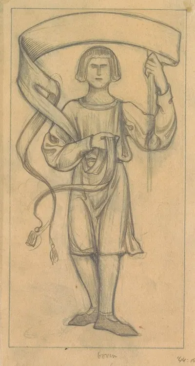 Ontwerp voor wandschildering in de Beurs van Berlage; staande man met banderol by Антон Деркиндерен, 1869 - 1925 — digital…