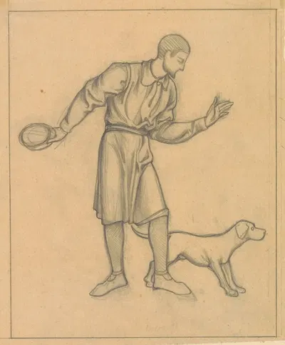 Ontwerp voor wandschildering in de Beurs van Berlage; staande man met hond by Антон Деркиндерен, 1869 - 1925 — digital art…