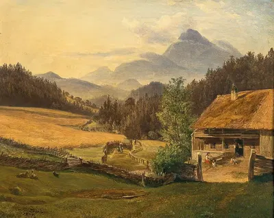 Summer landscape in the mountains by Friedrich Loos, 1839 — digital art print download