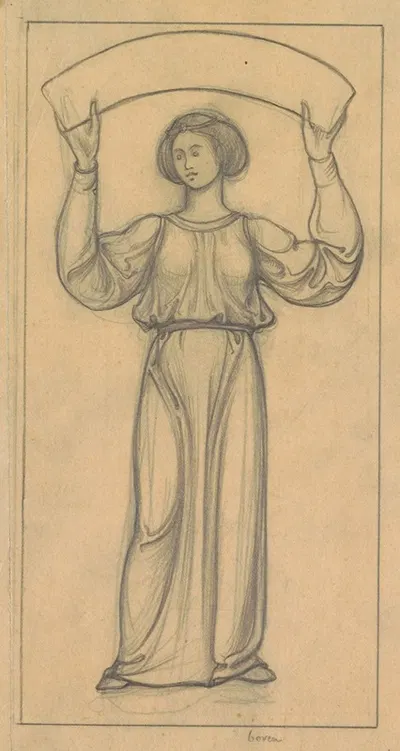 Ontwerp voor wandschildering in de Beurs van Berlage; staande vrouw met banderol by Антон Деркиндерен, 1869 - 1925 —…