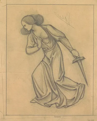 Ontwerp voor wandschildering in de Beurs van Berlage; staande vrouw met getrokken zwaard by Антон Деркиндерен, 1869 - 1925…