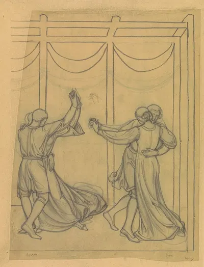 Ontwerp voor wandschildering in de Beurs van Berlage; twee dansende paren by Антон Деркиндерен, 1869 - 1925 — digital art…