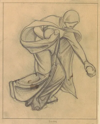 Ontwerp voor wandschildering in de Beurs van Berlage; vrouw die bukt om een steen op te rapen by Антон Деркиндерен, 1869 -…