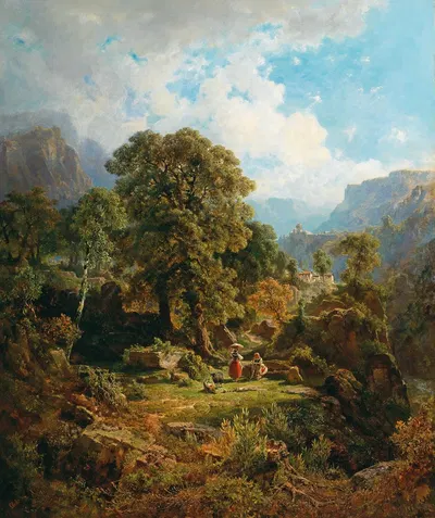 A landscape in the Fassa Valley, South Tyrol by Gottfried Seelos, 1862 — digital art print download