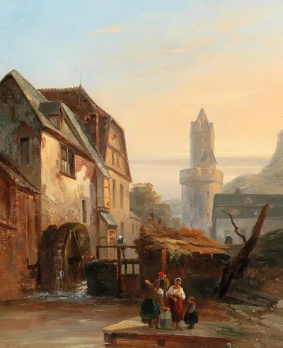 Андернах на Рейне, прачки у мельницы by Гюстав Адольф Симона, 1845 — digital art print download