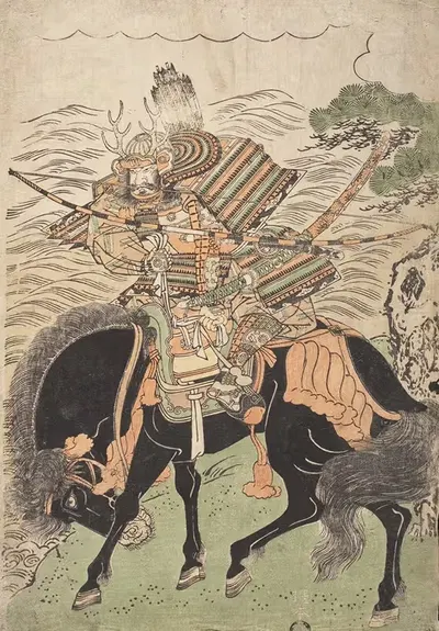 Kajiwara Genta Kagesue on a Black Horse by Kitao Shigemasa — digital art print download