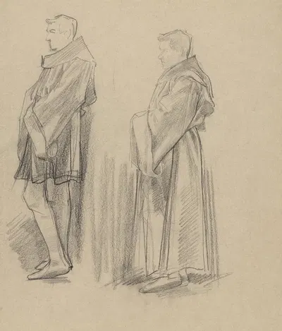 Voorstudie voor de Eerste Bossche Wand; twee studies van een monnik by Антон Деркиндерен, 1869 - 1925 — digital art print…
