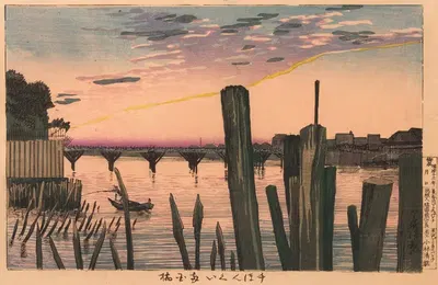 Укрепления волноломов и мост Рёгоку by Кобаяси Киёчика, 1840 — digital art print download