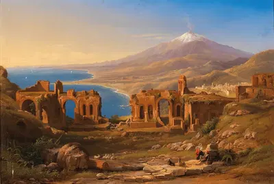 Вид на руины древнего театра Таормина, Сицилия by Карл Кристиан Шпармман, 1847 — digital art print download