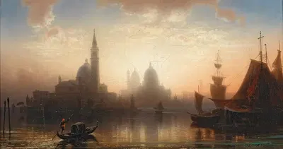 Венеция, гондольер в вечернем свете by Карл Хайльмайер, 1867 — digital art print download