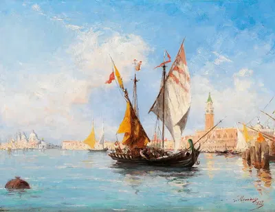 Venice, sail boats in the Bacino di San Marco by Louis Claude Mouchot, 1877 — digital art print download