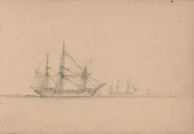 Sketch of a Ship with Ships in the Distance by Кларксон Стэнфилд, 1863 — digital art print download