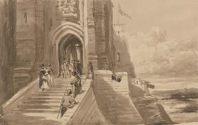 Figures on the Outer Staircase of a Castle by David Cox — digital art print download