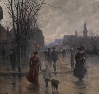 Rainy Evening on Hennepin Avenue by Robert Koehler, c. 1902 — digital art print download