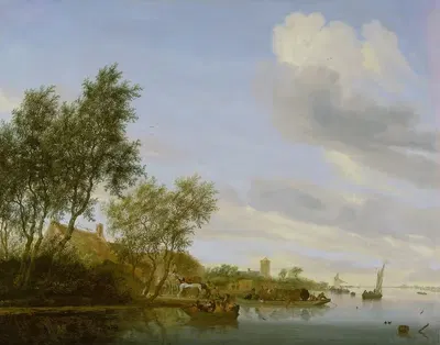 Речной пейзаж с паромом by Якоб Саломонсз. ван Руйсдал, 1656 — digital art print download