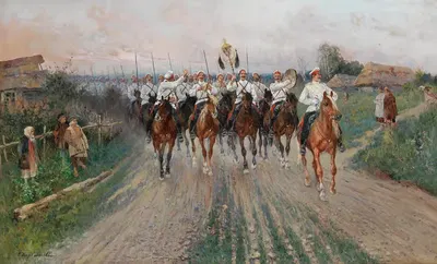 A band goes through the village by Sergei Semenovich Voroshilov — digital art print download
