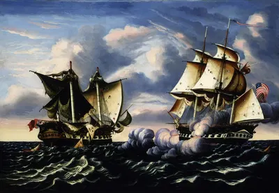 Capture of H.B.M. Frigate Macedonian by U.S. Frigate United States, October 25, 1812 by Thomas Chambers, 1852 — digital art…