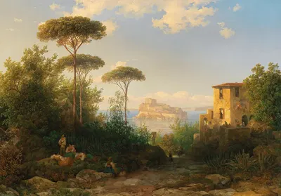 Ischia with a view of the Aragonese Castle by Thomas Ender — digital art print download