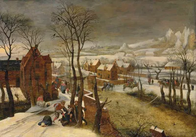Деревенский пейзаж зимой с резней невинных by Абель Гриммер, 1612 — digital art print download