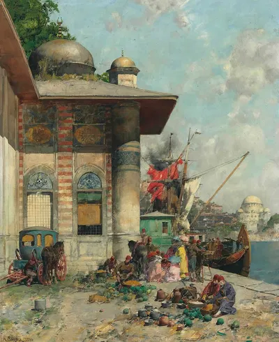 Market Day, A Capriccio Of The Old City Shores, Constantinople by Alberto Pasini, 1883 — digital art print download